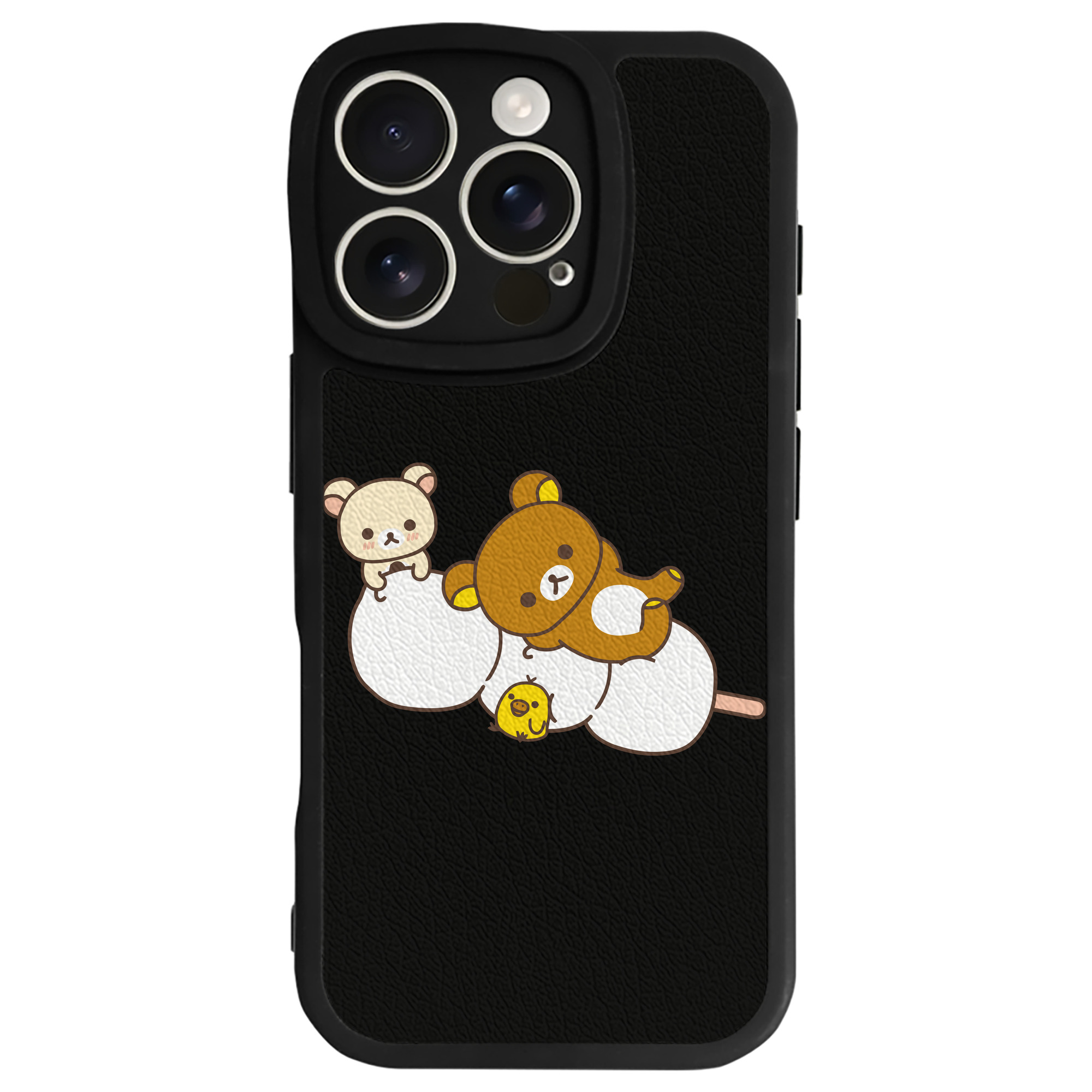 （画像用） リラックマ リラックマ キイロイトリ Rilakkuma Korilakkuma Kiiroitori 【iPhone 16シリーズ対応】シリコンスマホケース（レザー調） 材質：シリコン